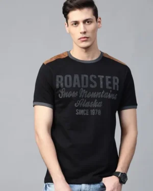 Men Black & Grey Printed Round Neck T-shirt