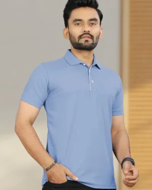 Men Solid Polo Collar Short Sleeves Slim Fit Casual T-shirt