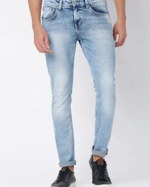 Men Blue Slim Fit Low-Rise Heavy Fade Jeans
